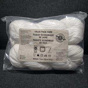 Loops & Threads  100% Acrylic Value Pack Yarn 2 Hanks 14 yds  Med Wt #4  White